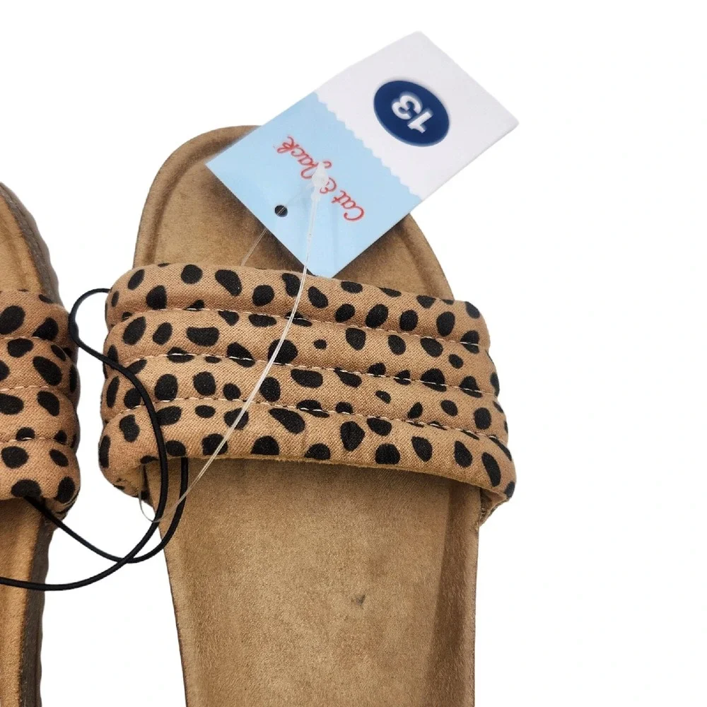 Cat & Jack Sandals Youth Girls Size 13 Selma Tan Animal Print Slide On Brown
